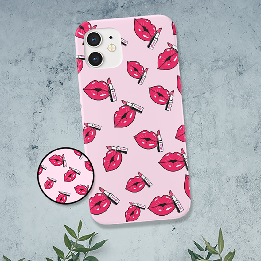 Cute Pink Lips Slim Case Cover With Same Design Holder