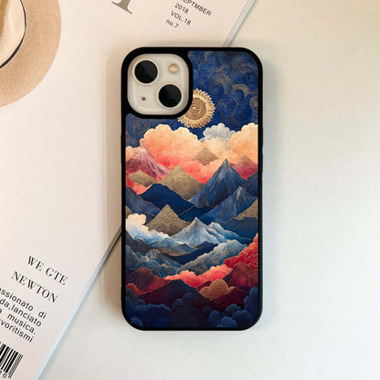 Golden Mandala on Mountains Glass Case