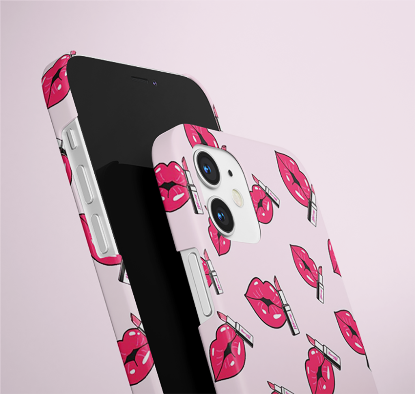 Cute Pink Lips Slim Case Cover With Same Design Holder