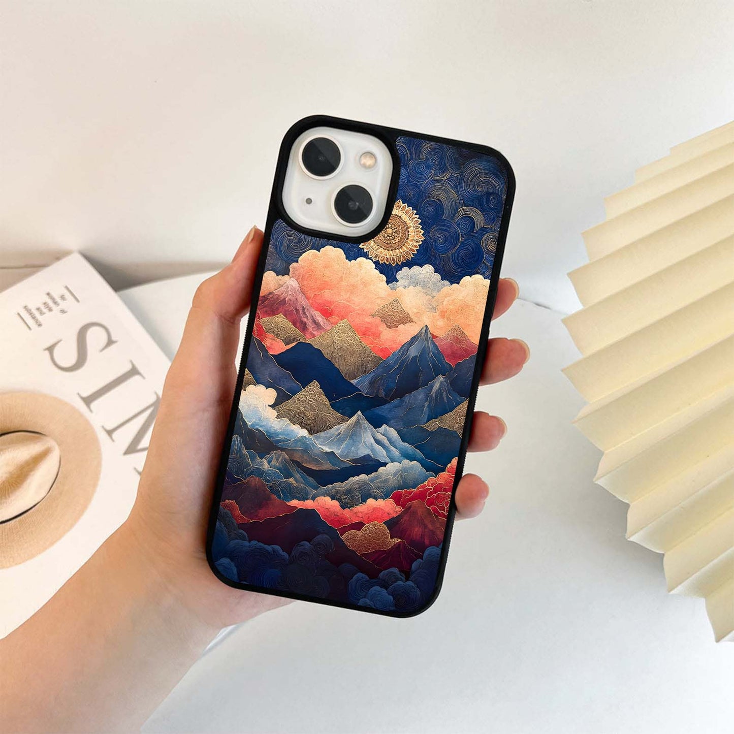 Golden Mandala on Mountains Glass Case