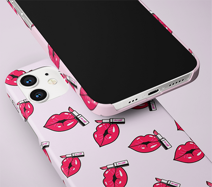 Cute Pink Lips Slim Case Cover With Same Design Holder