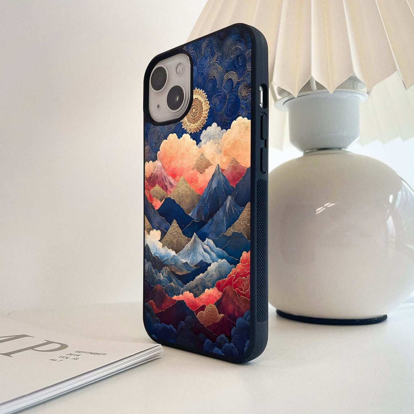 Golden Mandala on Mountains Glass Case