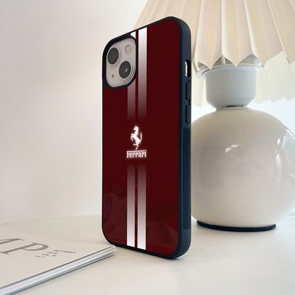 Ferrari Crimson Racing Stripes Glass Case