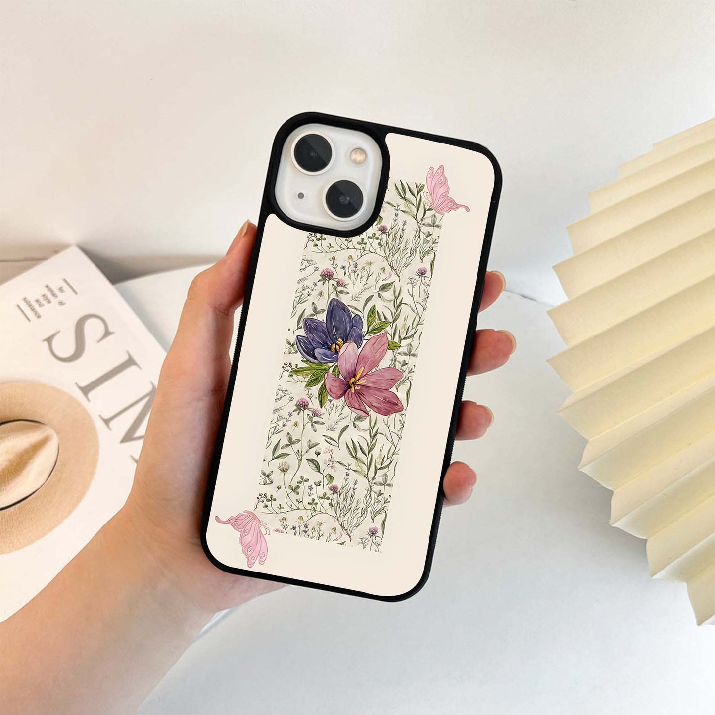 Butterfly Floral Garden Glass Case