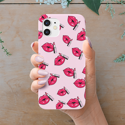 Cute Pink Lips Slim Case Cover With Same Design Holder