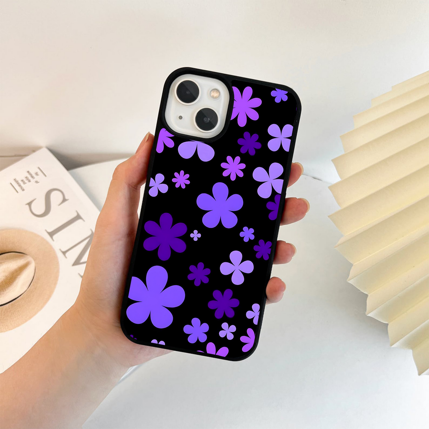 Blue Retro Pop Flowers Glass Case