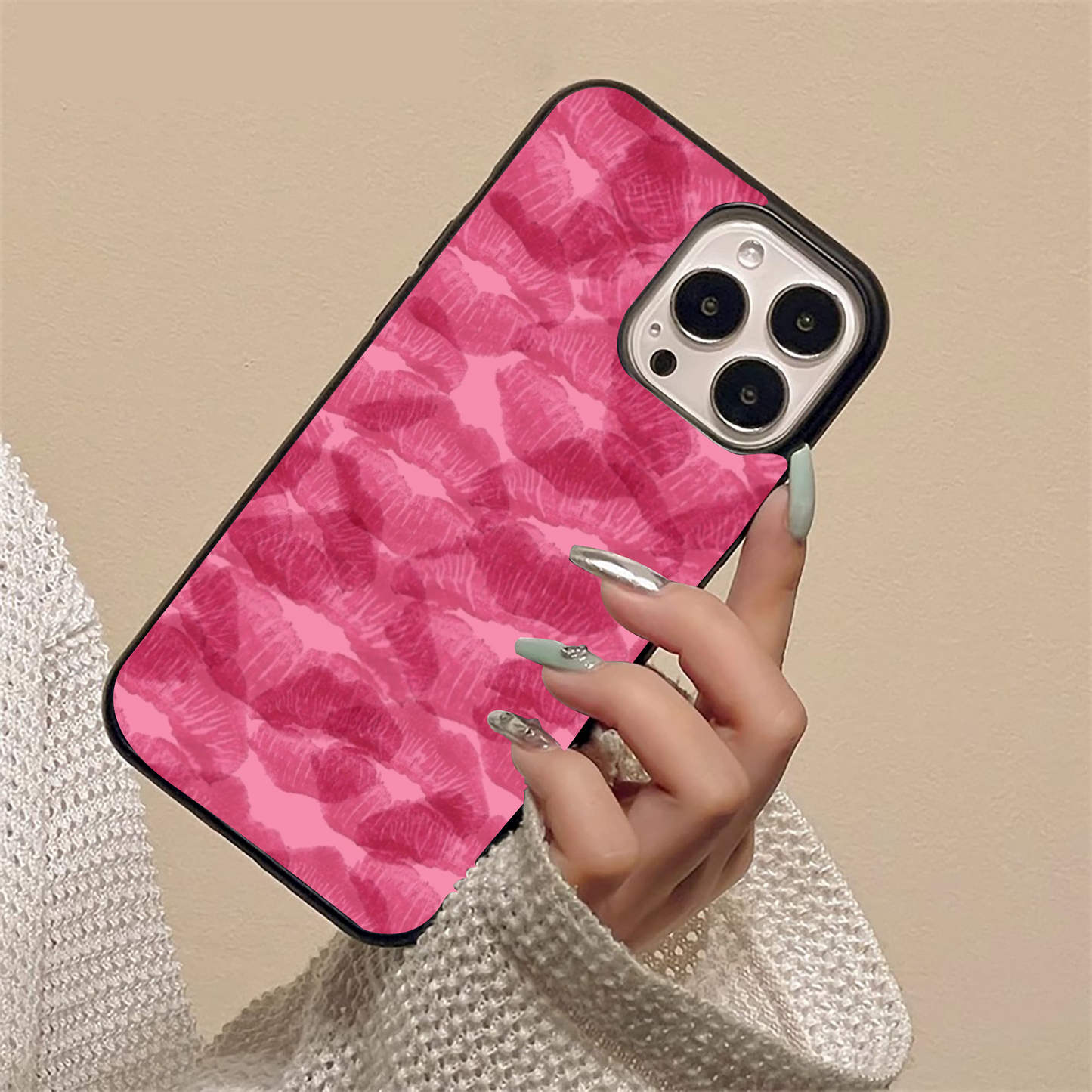 Pink Lips Pattern Glass Case