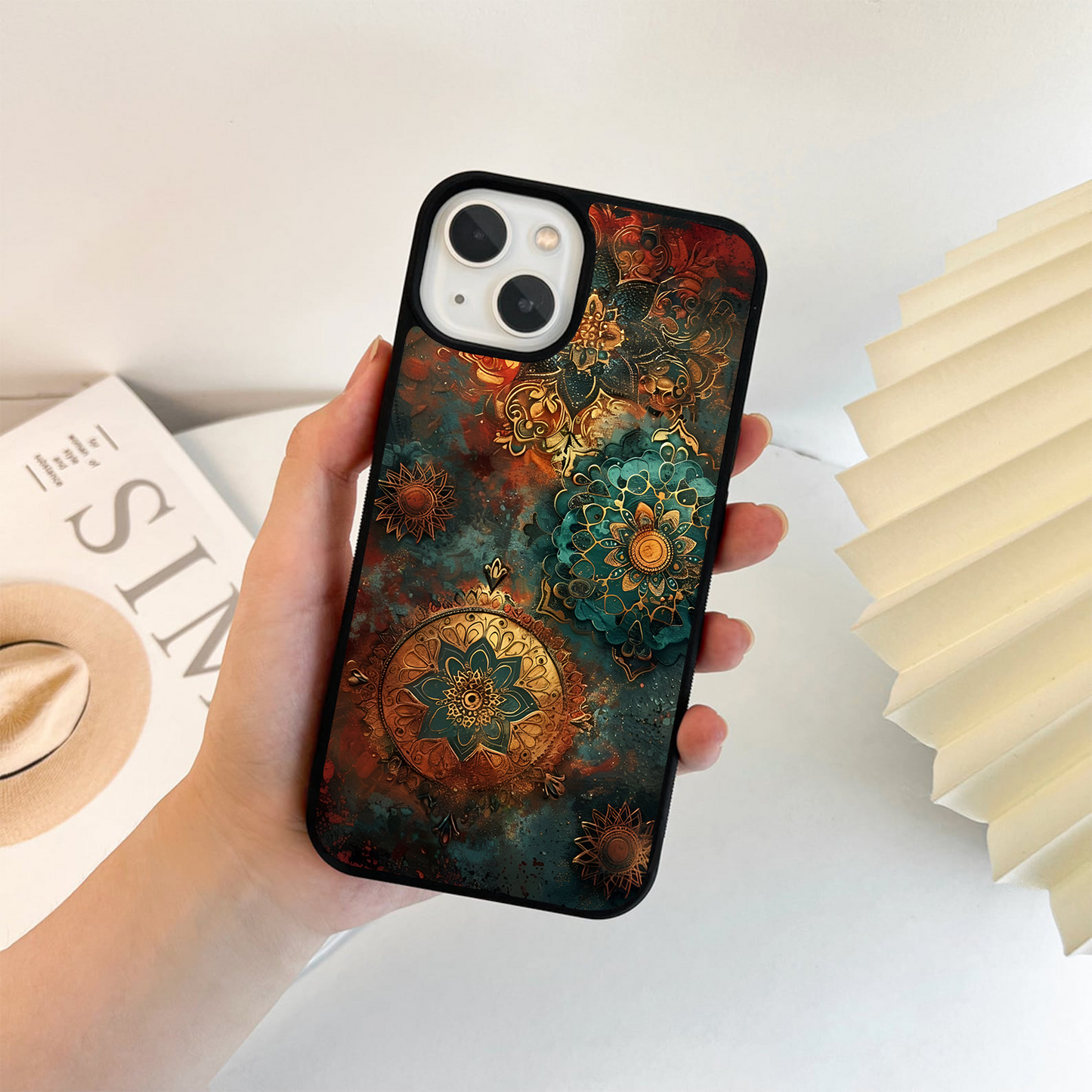 Mandala Gold Bloom Glass Case