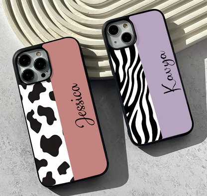 Custom Name  Zebra and Leopard Pattern Glass Case