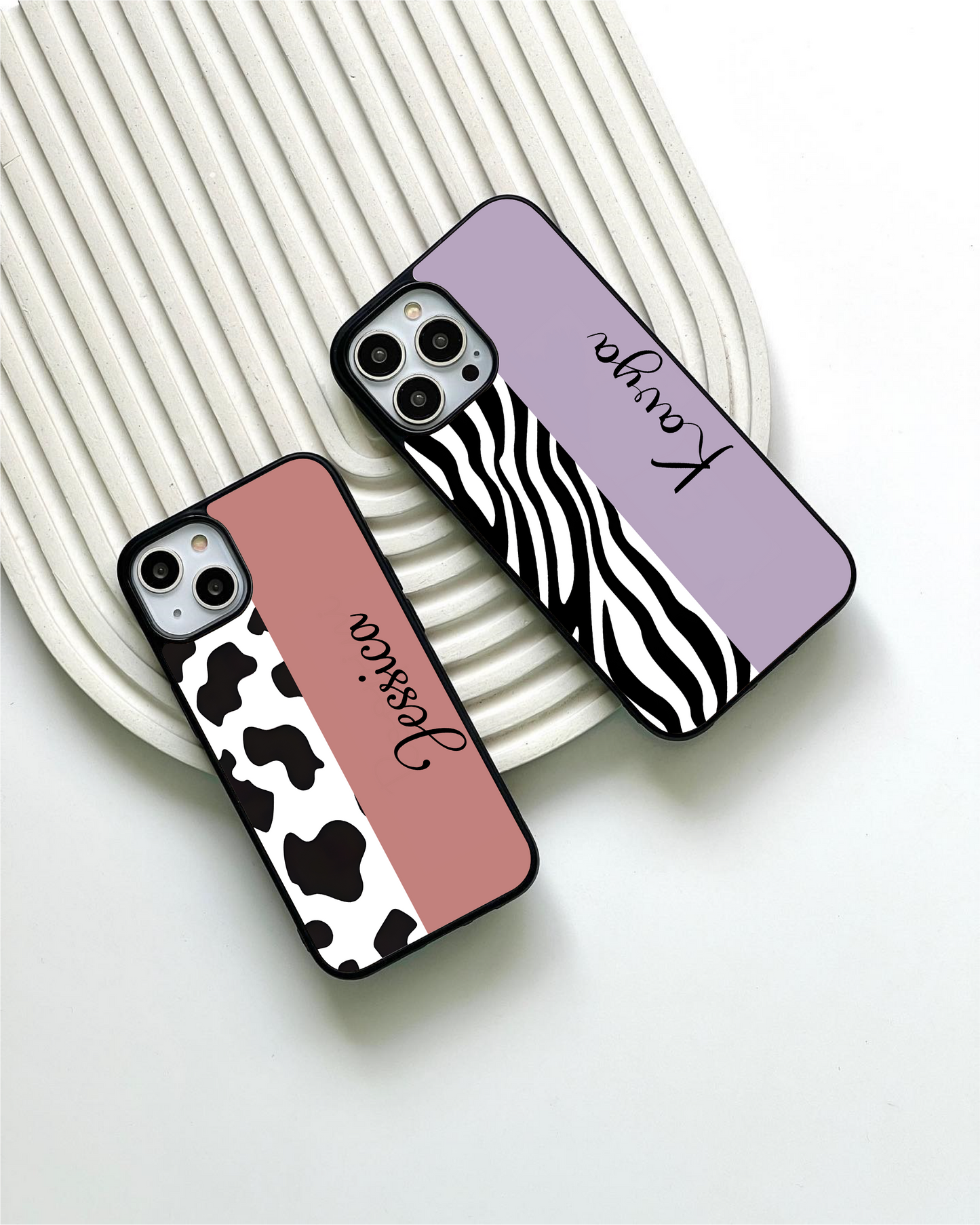 Custom Name  Zebra and Leopard Pattern Glass Case