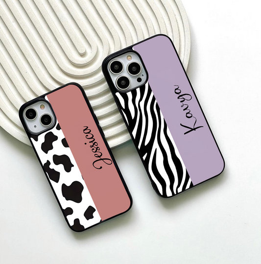 Custom Name  Zebra and Leopard Pattern Glass Case