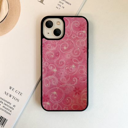 Pink Sparkly Swirls and Stars Glass Case