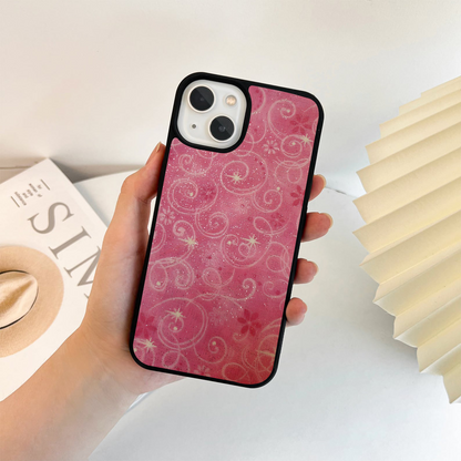 Pink Sparkly Swirls and Stars Glass Case