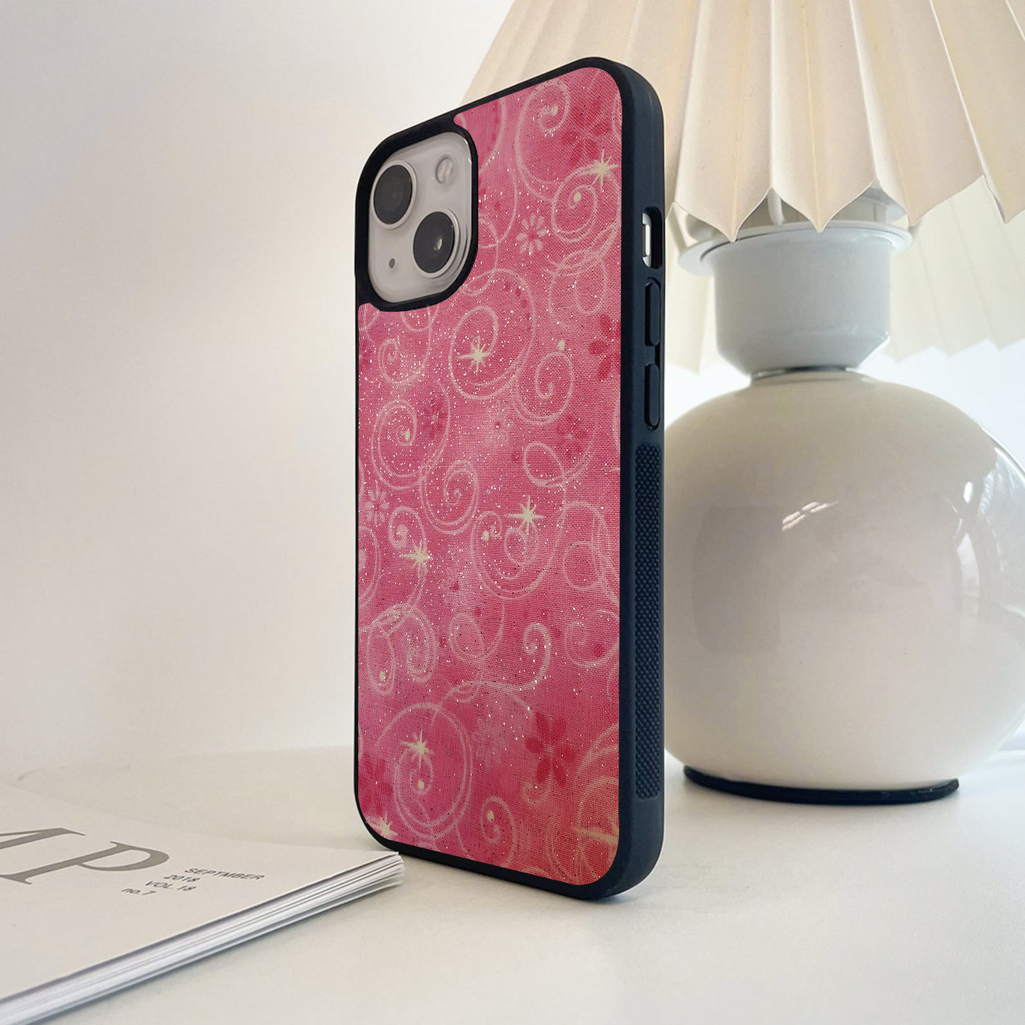 Pink Sparkly Swirls and Stars Glass Case