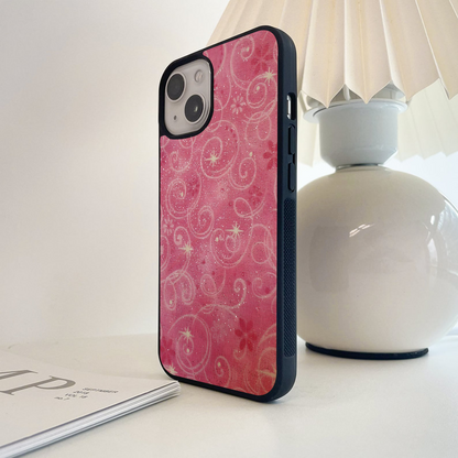Pink Sparkly Swirls and Stars Glass Case