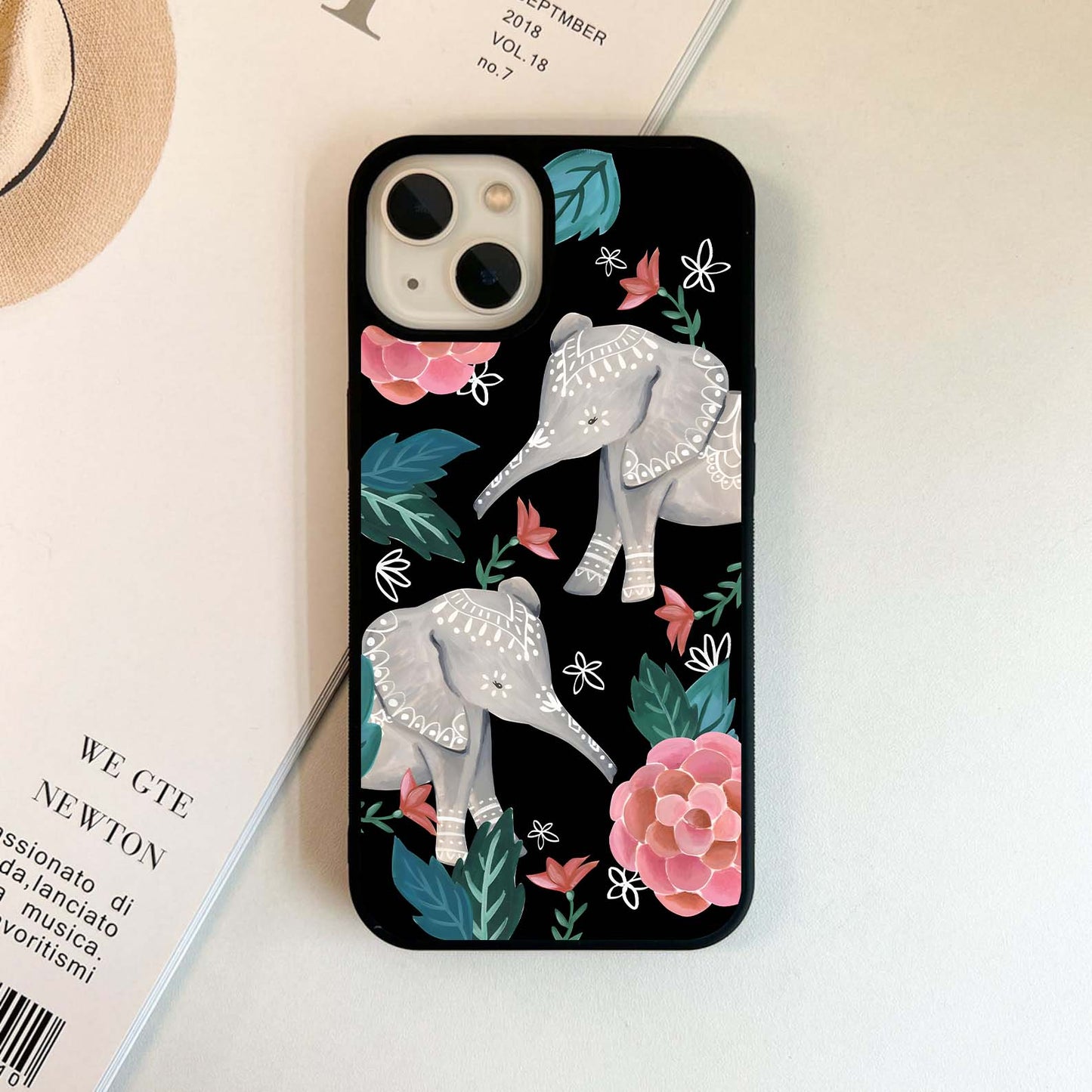 Elephant Floral Art Glass Case