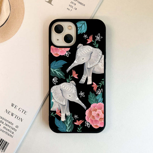 Elephant Floral Art Glass Case