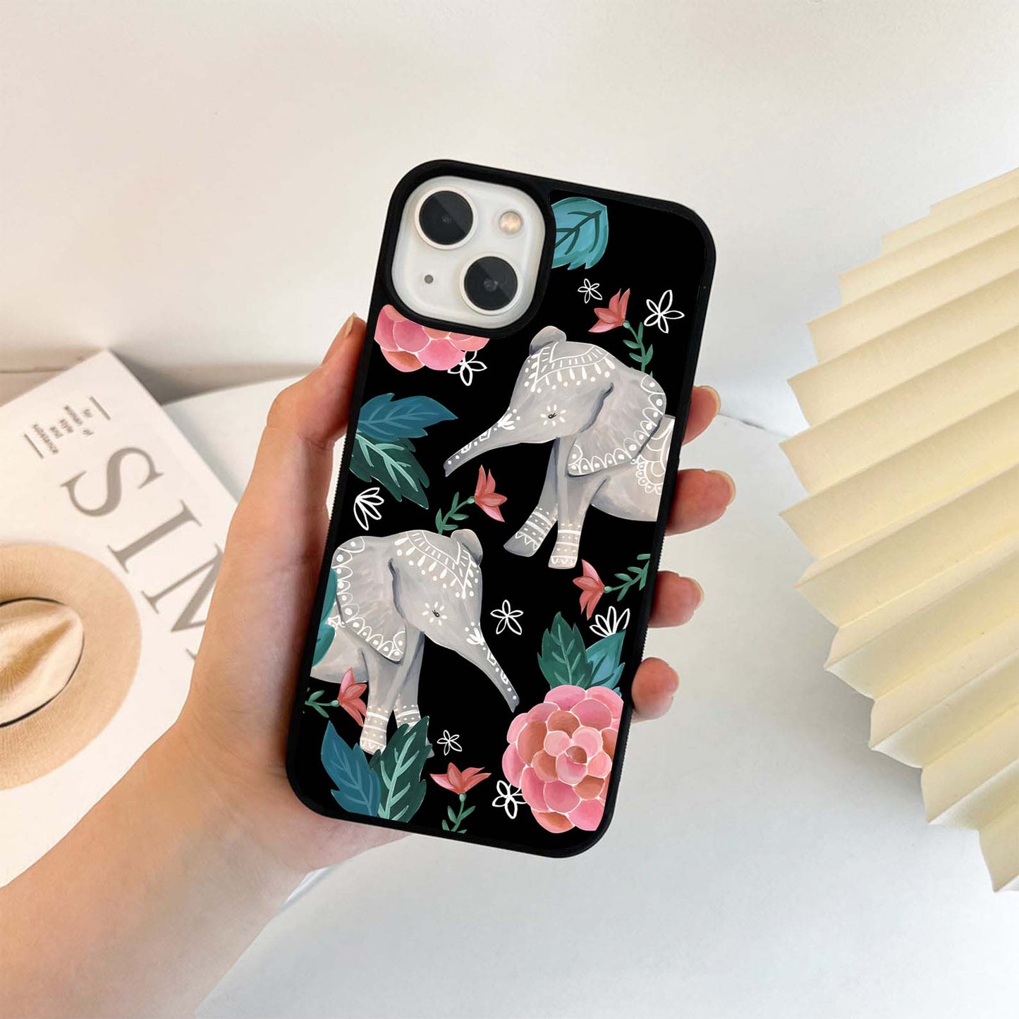 Elephant Floral Art Glass Case