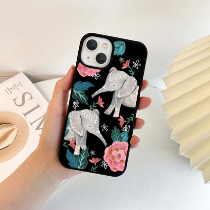 Elephant Floral Art Glass Case