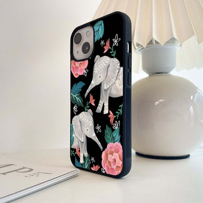 Elephant Floral Art Glass Case