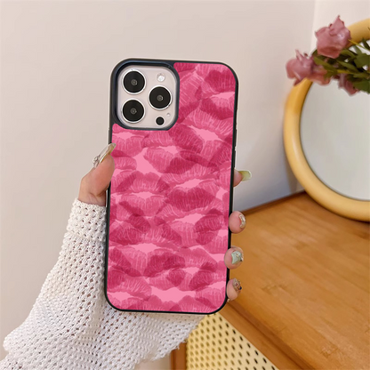 Pink Lips Pattern Glass Case