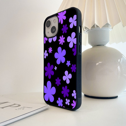 Blue Retro Pop Flowers Glass Case