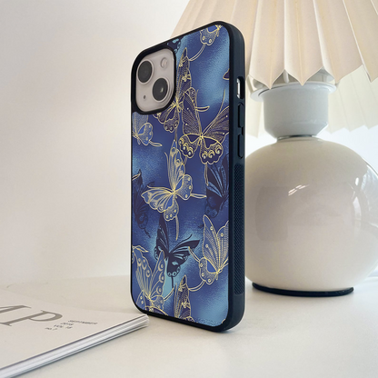 Butterfly Blue Gold Glass Case