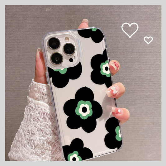 Black Lovely Flower Pattern Clear Silicon Case Cover