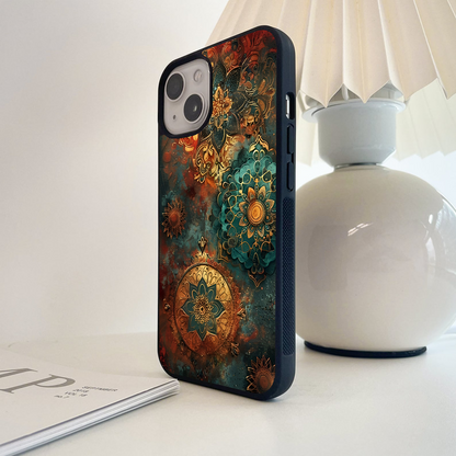 Mandala Gold Bloom Glass Case