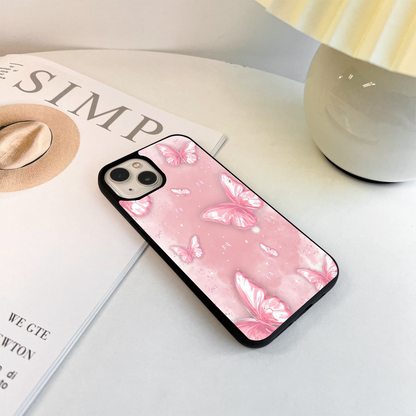 Pink Backgraund With Soft Butterfly Glass Case