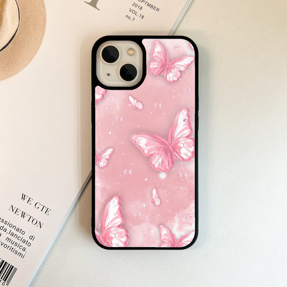 Pink Backgraund With Soft Butterfly Glass Case