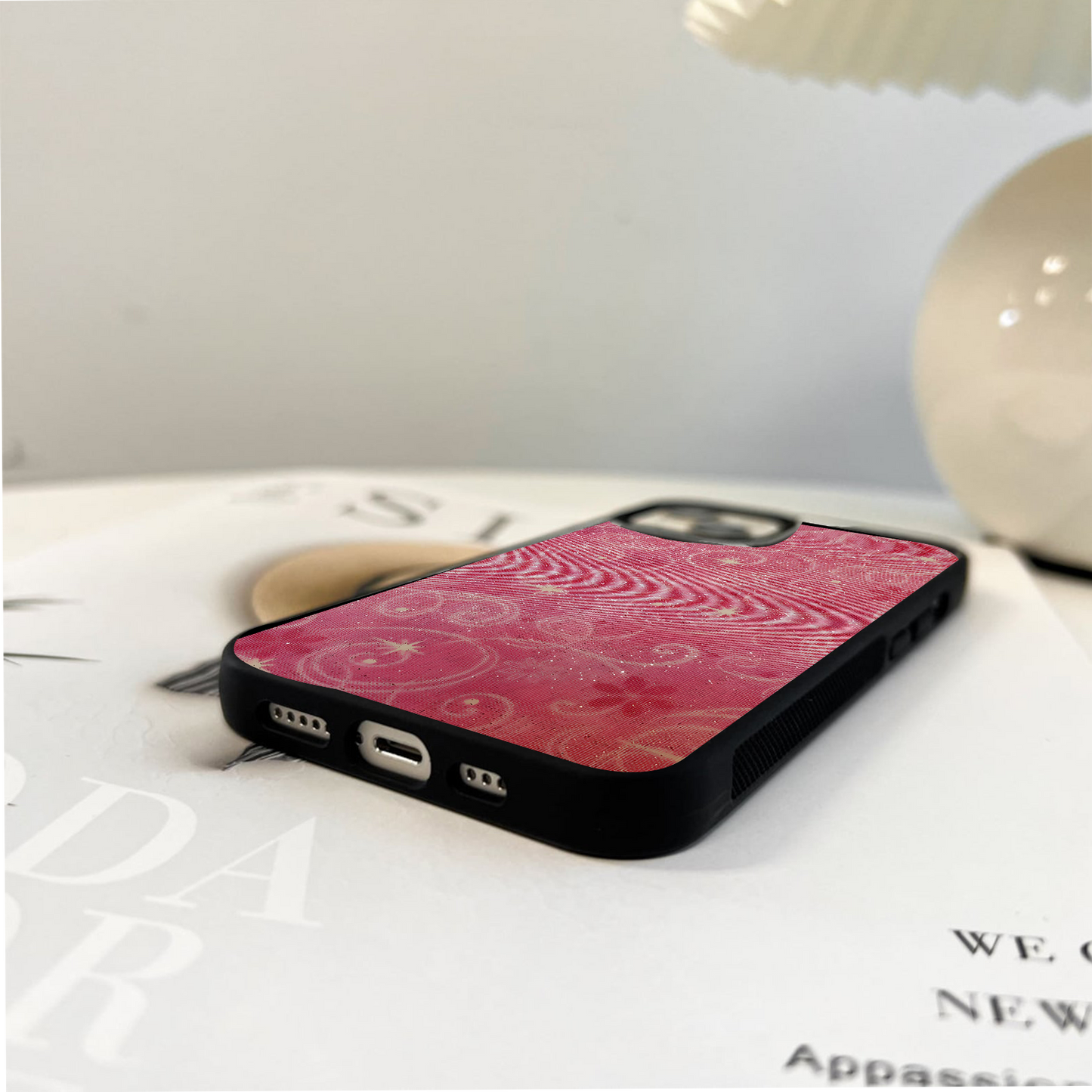 Pink Sparkly Swirls and Stars Glass Case