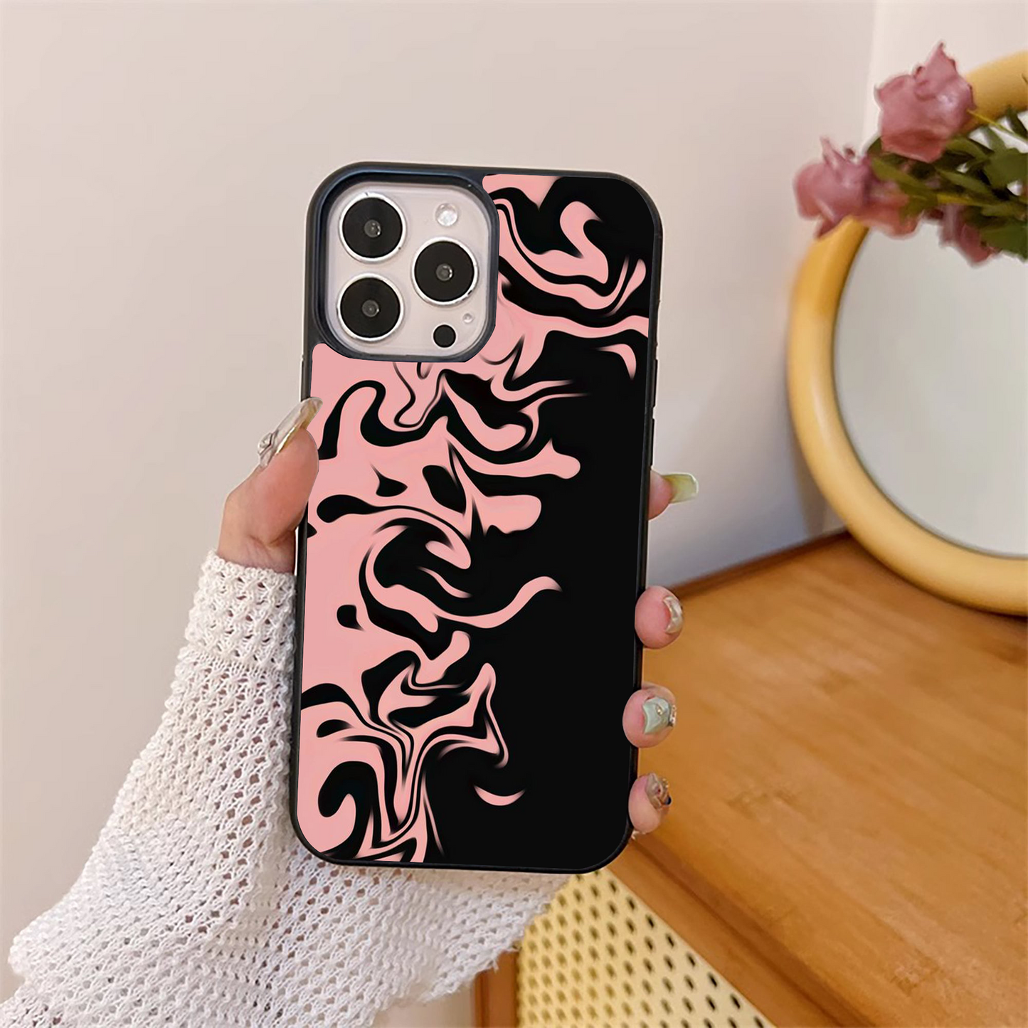 Pink & Black Flowing Art Glass Case