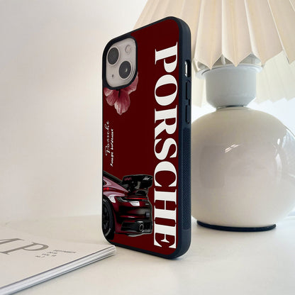 Porsche Rouge Floral Glass Case