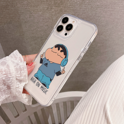 Shinchan with Headphone Clear Silicon Case Cover
