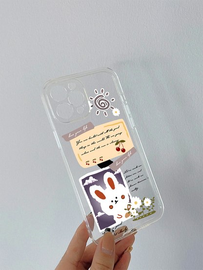 Aesthetic Rabbit with Cursive Text Clear Silicon Case Cover