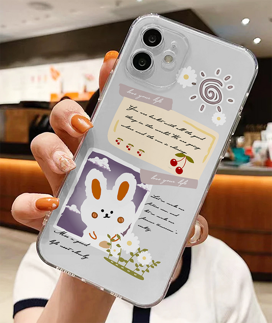 Aesthetic Rabbit with Cursive Text Clear Silicon Case Cover