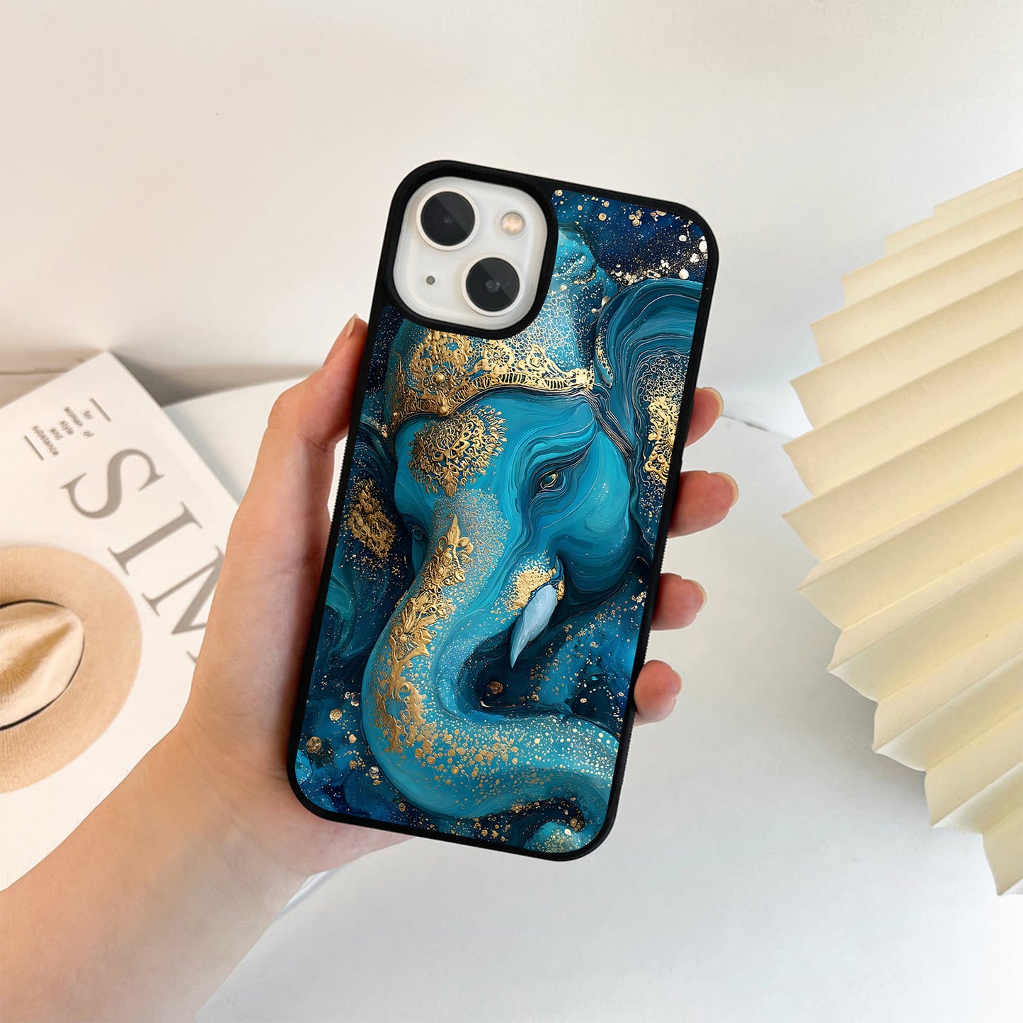 Royal Blue Ganesha Art Glass Case