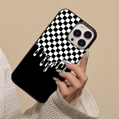 Black And White Checkered Pattern Glass Case