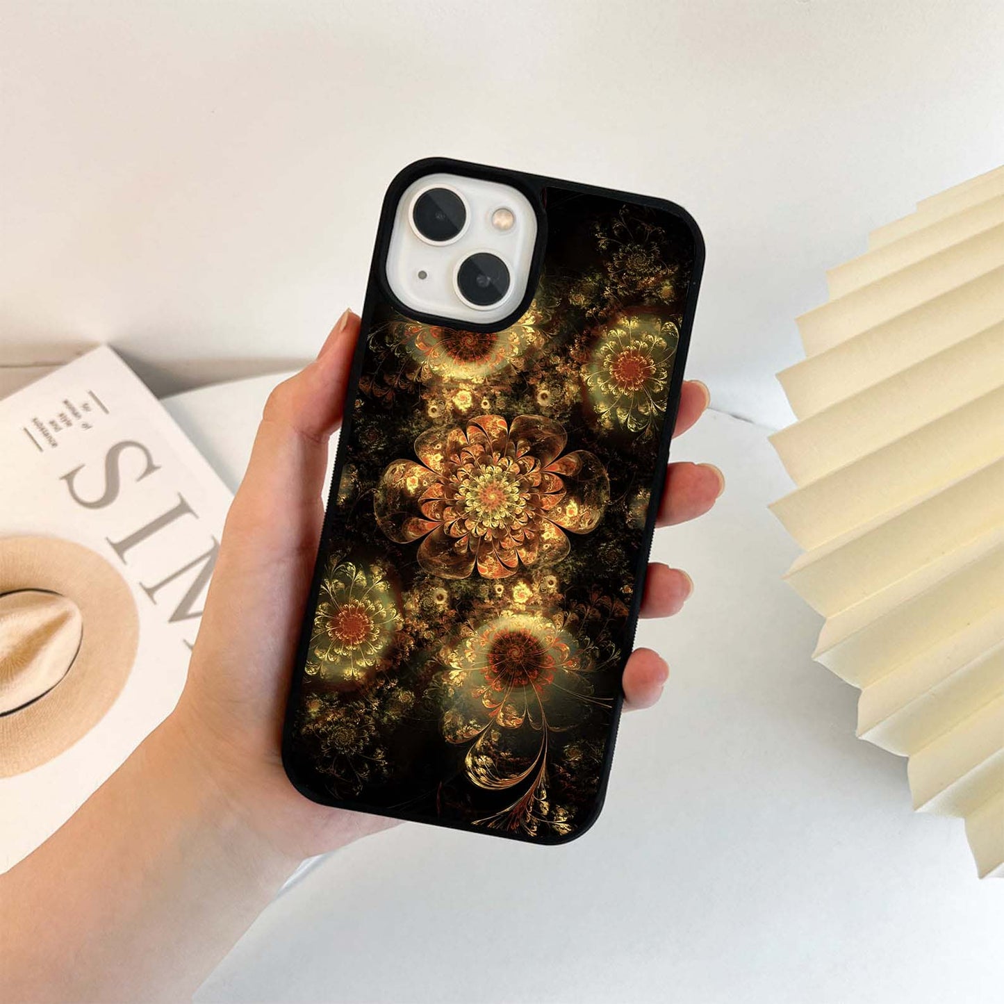 Golden Petal Bloom Glass Case