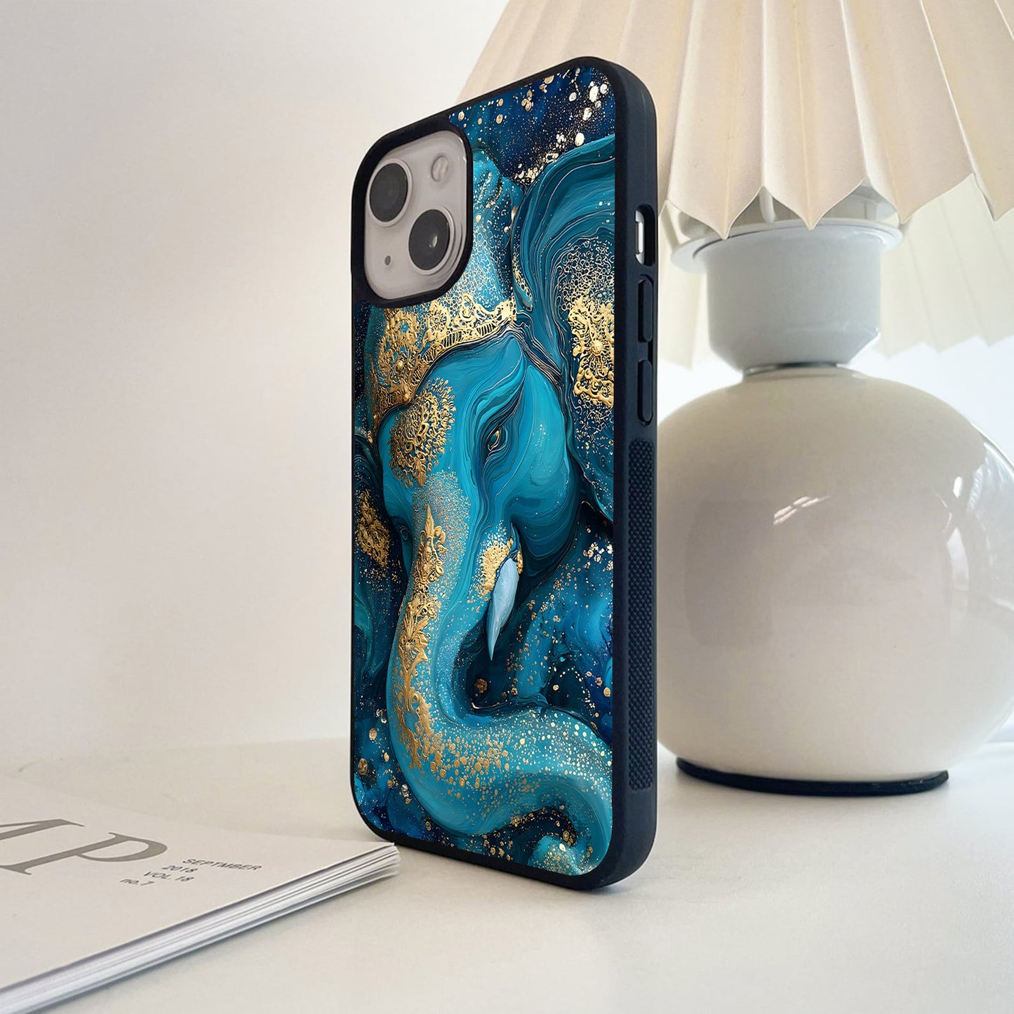 Royal Blue Ganesha Art Glass Case