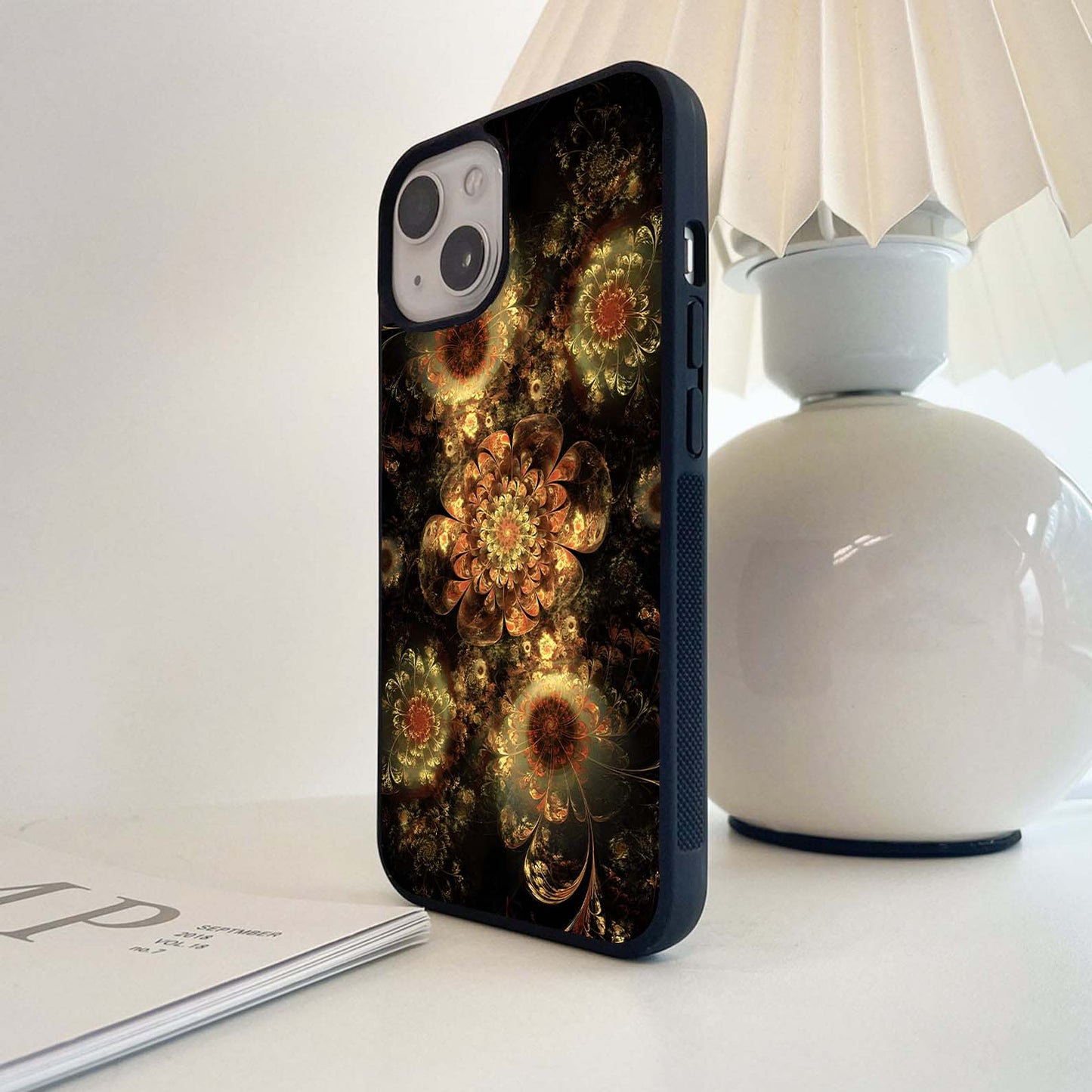 Golden Petal Bloom Glass Case