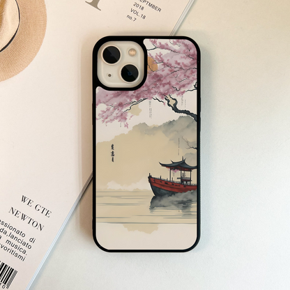 Boat with Sakura & Moon Glass Case