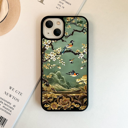 Blooming Golden Branches Glass Case