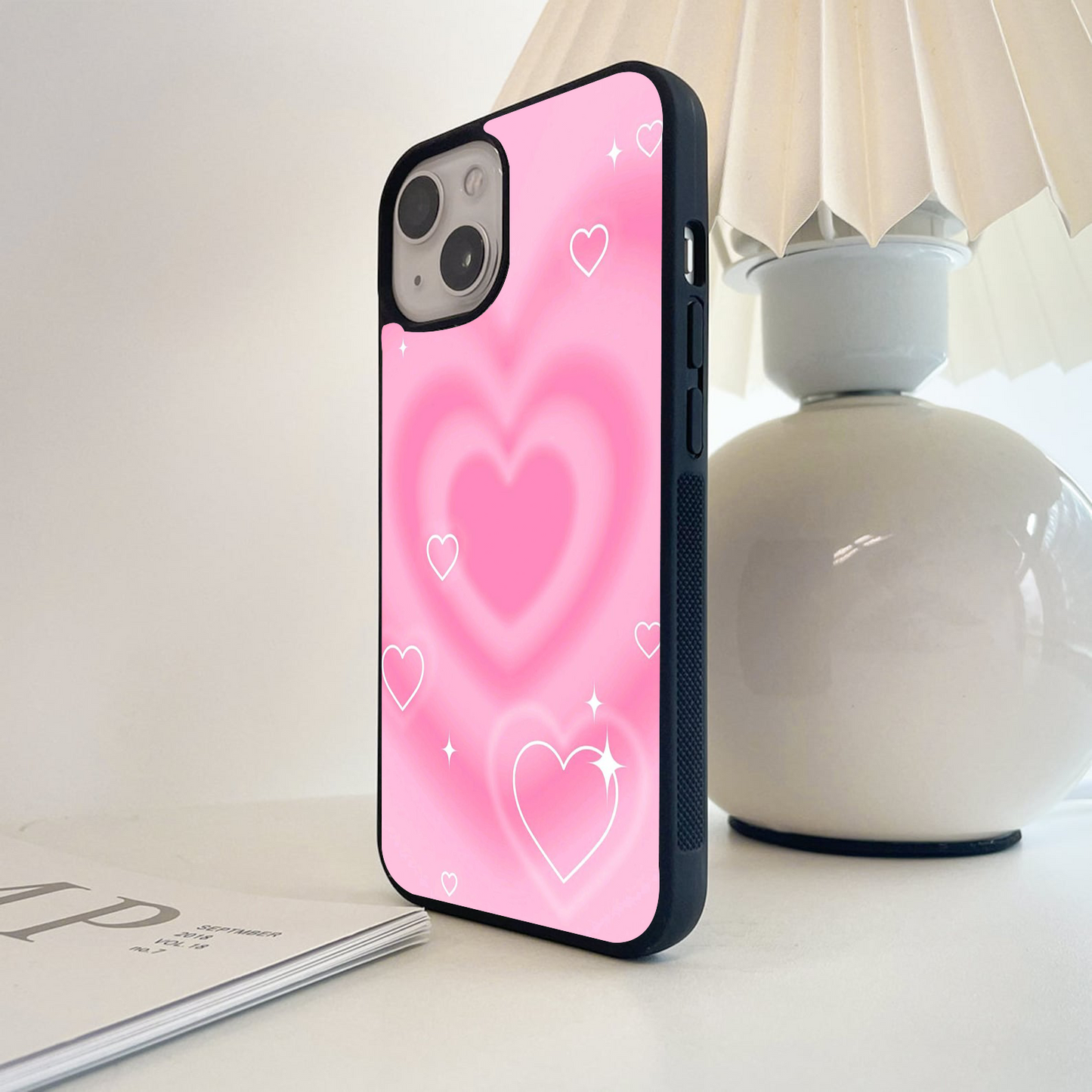 Pink Aesthetic Heart Glass Case