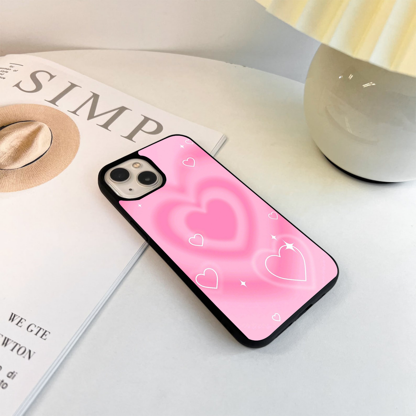 Pink Aesthetic Heart Glass Case