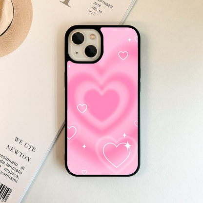 Pink Aesthetic Heart Glass Case