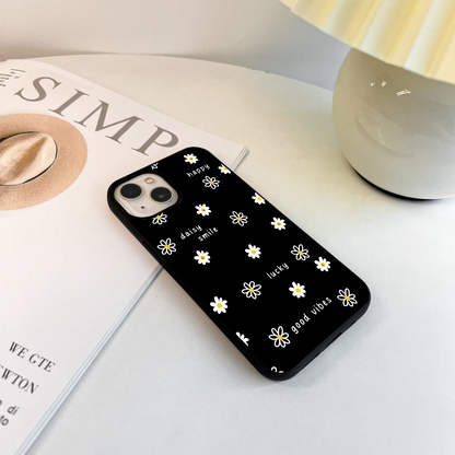 Good Vibes Daisy Black Pattern Glass Case