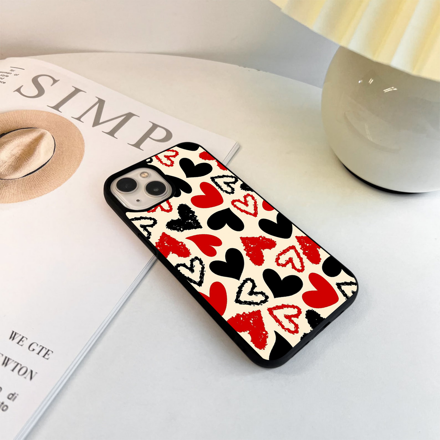 Black And Red Heart Pattern Glass Case