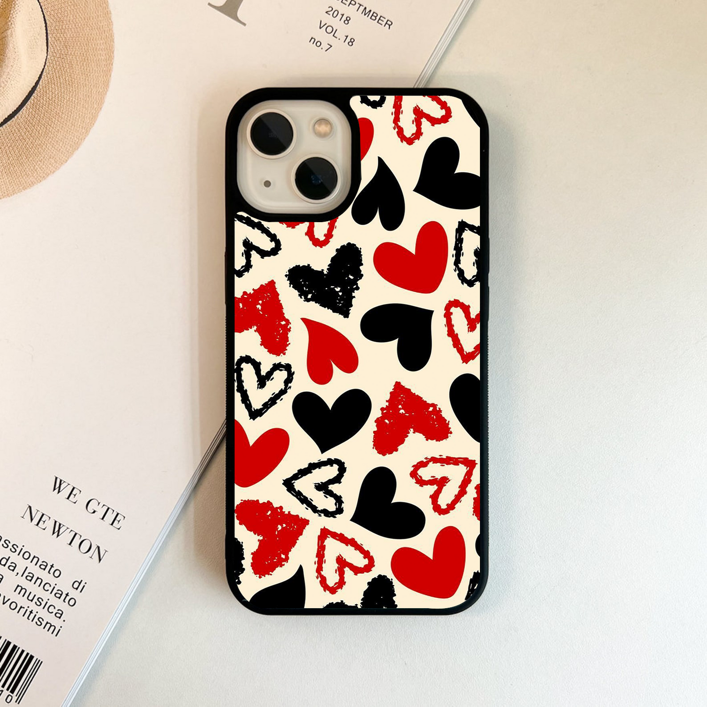 Black And Red Heart Pattern Glass Case